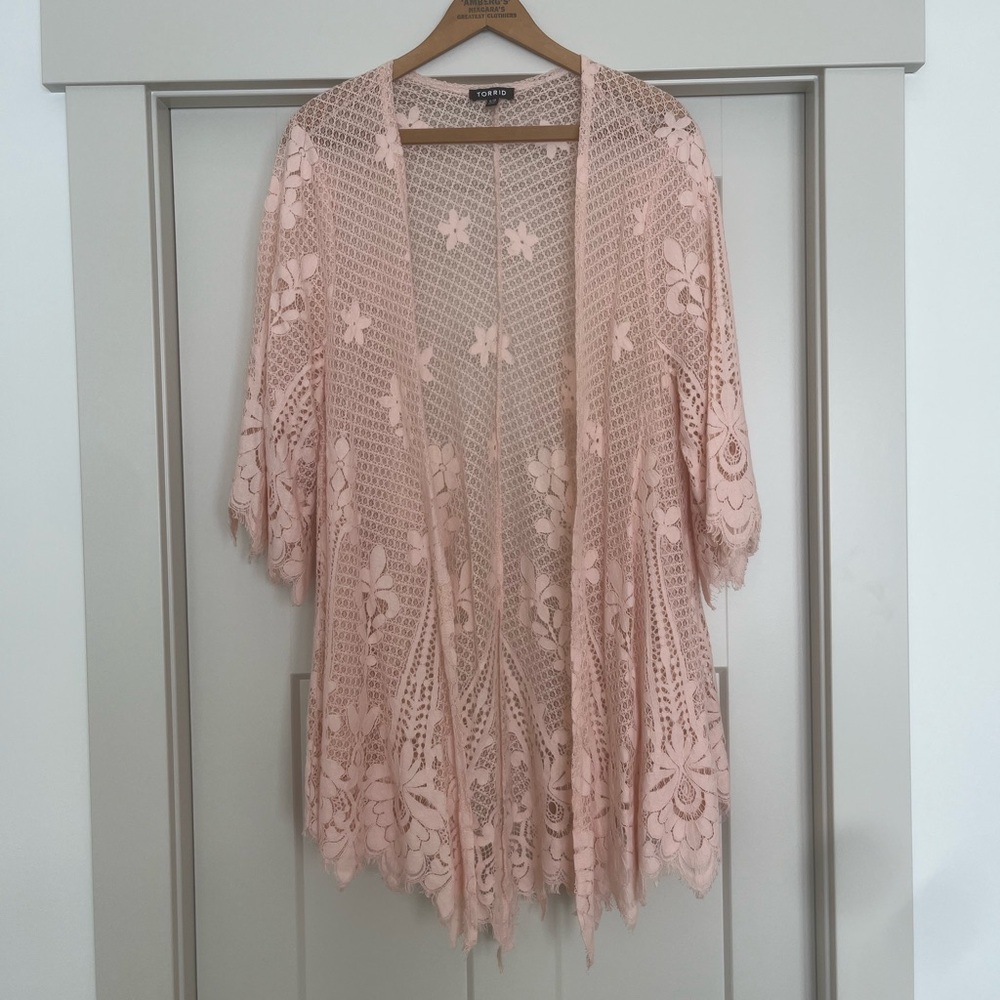 Torrid Blush Lace Open Cardigan